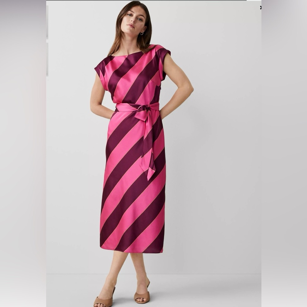 NWT Ann Taylor Striped Boatneck Flare Midi Dress Size 12
